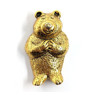Vintage Gold Tone Bear Figural Pin Signed MJ Animal Brooch